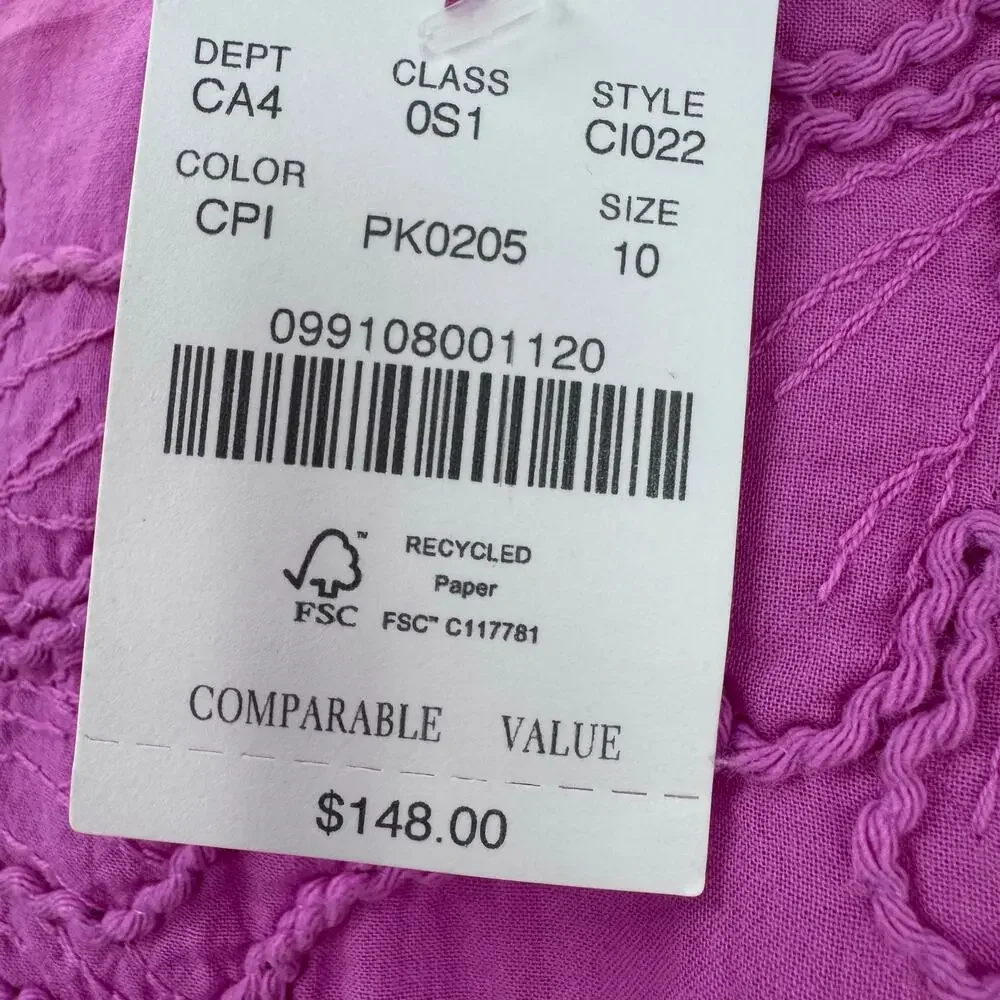 J. Crew Women's Embroidered Puff-Sleeve Mini Dress Coquette Pink Size 10 NWT